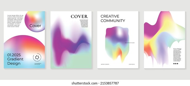 Abstract colorful gradient liquid cover template. Set of modern poster with vibrant graphic color, hologram, circle, organic shapes, bubbles. Futuristic design for brochure, flyer, wallpaper, banner.