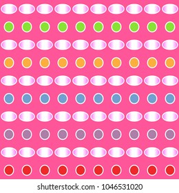Abstract colorful gradient pattern of circle and ellipse shapes on pink background. Vector illustration. Use as background, montage, texture in graphic design; print on gift wrapping paper or fabric.