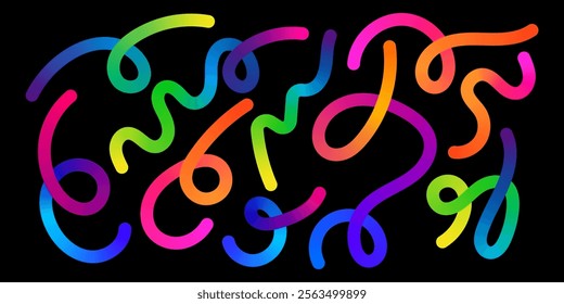 Abstract colorful gradient  rainbow line shapes. Vector graphic wavy color line. Colorful fluid wave lines pattern.