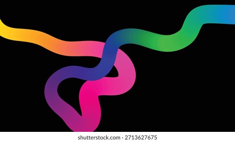 Onda de cinta de degradado colorido Abstractas sobre fondo negro. Diseño dinámico de Vector de curva fluida para Anuncios modernos, carteles y diseños digitales