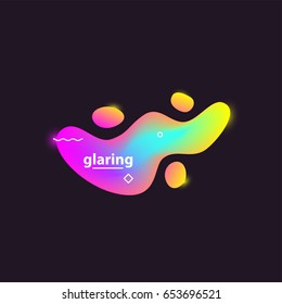 Abstract colorful gradient shapes on dark background. Violet, pink, turquoise and yellow acid colors with white geometric elements. Vector minimalist artwork template for web design and branding