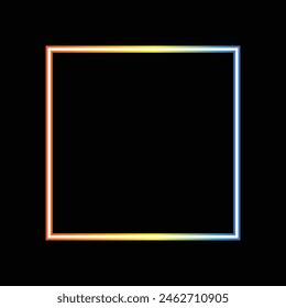 Abstract colorful gradient square shape, square frames with neon style isolated on black background