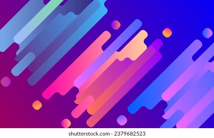 Abstract colorful gradient stripe and round square shape on gradient purple and blue background. Vector Ilustration. Use for background, wallpaper, presentation, web page.