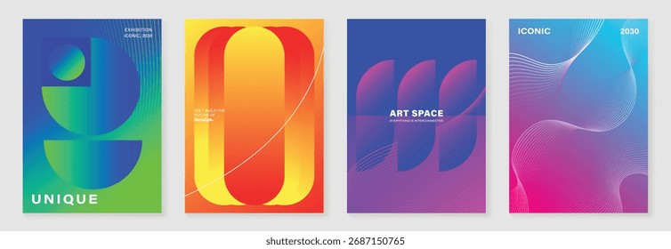 Abstrato colorido gradiente vetor cartaz conjunto com formas geométricas fundo vertical para publicidade, marketing e design de promoção do produto