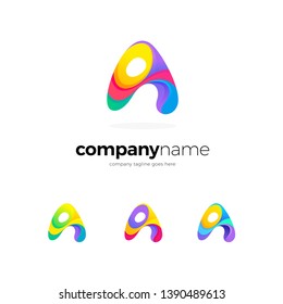 Abstract colorful gradient wave letter A logo design template with three optional color combinations
