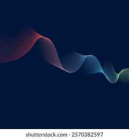 Abstract colorful gradient wave line pattern on dark blue background