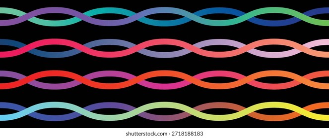 Abstractas patrón de líneas de onda degradadas de colores con curvas fluidas suaves sobre un fondo negro. Diseño dinámico moderno adecuado para Fondos de pantalla, textiles, fondos digitales, carteles, Gráficos para video y proyectos gráficos creativos.