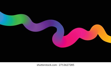 Forma de onda gradiente colorida abstrata no plano de fundo preto. Elemento moderno de vetor de curva de fluxo para banners, cartazes e design digital