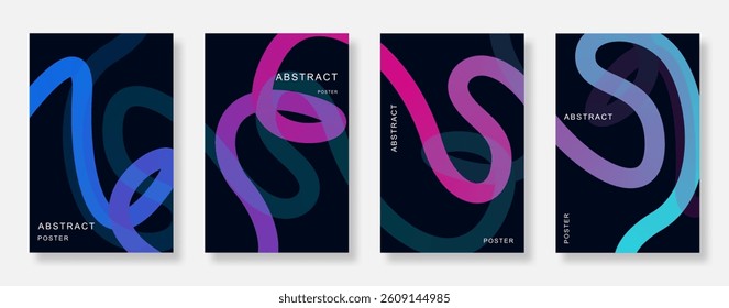Abstract colorful gradient wavy line poster background set. Minimalist squiggle gradient ribbon shapes. Suitable for book cover, banner, flyer, banner and ads. Vector illustration