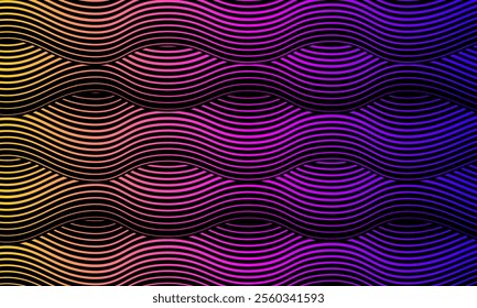 abstract Colorful Gradient Wavy Lines Background with Vibrant Neon Colors. Vibrant wavy lines with a gradient of neon colors create a dynamic, abstract design Perfect for artistic or futuristic themes