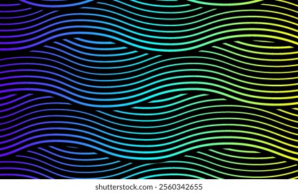 abstract Colorful Gradient Wavy Lines Background with Vibrant Neon Colors. Vibrant wavy lines with a gradient of neon colors create a dynamic, abstract design.Perfect for artistic or futuristic themes