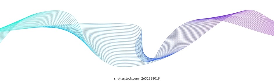 Linhas onduladas coloridas de gradiente abstrato. Fluxo dinâmico retorcido mistura longas linhas para tecnologia, música, design de negócios