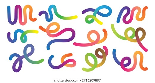 Linhas onduladas de gradiente colorido abstrato e vetor de rabiscos de arco-íris