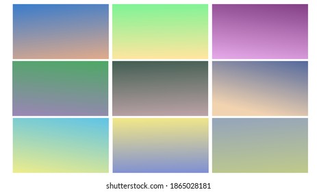 Abstract colorful gradients design set. Retro style colors in gradient mesh background, simple creative texture vector illustration