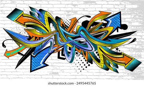 Abstract colorful graffiti art background. Decorative vector arrows in graffiti styles