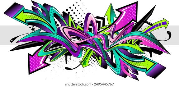 Abstract colorful graffiti art background. Decorative vector arrows in graffiti styles