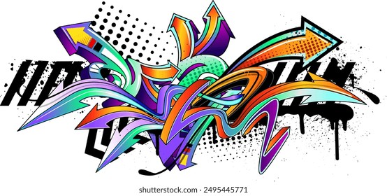 Abstract colorful graffiti art background. Decorative vector arrows in graffiti styles