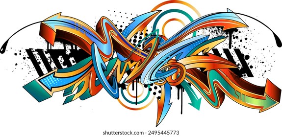 Abstract colorful graffiti art background. Decorative vector arrows in graffiti styles