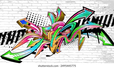 Abstract colorful graffiti art background. Decorative vector arrows in graffiti styles