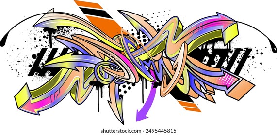 Abstract colorful graffiti art background. Decorative vector arrows in graffiti styles