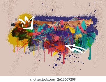 Abstract colorful graffiti art background. Decorative vector arrow, colored spray in graffiti styles. Graffiti pop art background on the wall abstract vector colorful pattern wallpaper art.
