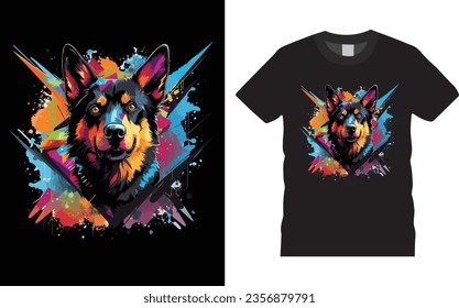 Abstract Colorful Graffiti German Shepherd Dog Illustration for T-shirt Design, Generative Ai template easy to print all-purpose for men, women, and children. Beautiful and eye-catching vector.