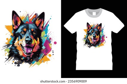 Abstract Colorful Graffiti German Shepherd Dog Illustration for T-shirt Design,template easy to print all-purpose for man, women, and children. Beautiful and eye catching vector.