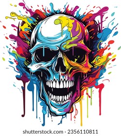 Abstract Colorful Graffiti Skull Illustration for t-shirt design, Generative Ai