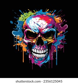 Abstract Colorful Graffiti Skull Illustration for t-shirt design, mugs, Generative Ai