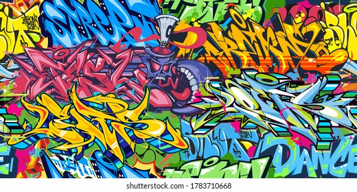Abstract Colorful Graffiti Street Art Seamless Pattern.  Vector Illustration Background Art