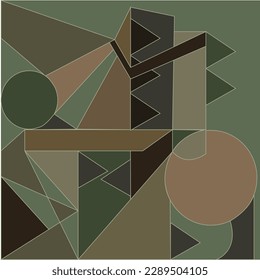 Resumen de diseño gráfico colorido vector verde, gris y marrón en formas geométricas.