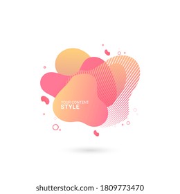 Abstract colorful graphic elements, Abstract Dynamical gradient of pink and yellow. Abstract banners with flowing liquid shapes. Template for the design of a logo, flyer or presentation. Vector.