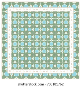 Abstract colorful graphic pattern. Geometric ornament with frame, border. Line art, lace, embroidary background. Bandanna, shawl, scarf, tablecloth design for textile fabric print