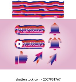 Abstract Colorful Graphics Vector Illustration of Subscribe Button, Like, Arrow and Notification Bell Icons. Perfect for vlogs. acrylic painted vector background assets.