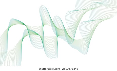 Abstract colorful green lines on a white background. Futuristic colorful blend wave lines on transparent background. Modern colorful flowing wave lines and glowing moving lines.	
