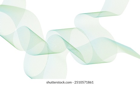 Resumo linhas verdes coloridas em um fundo branco. Linhas de onda de mistura colorida futurista no fundo transparente. Modernas e coloridas linhas de onda fluindo e linhas em movimento brilhantes.	