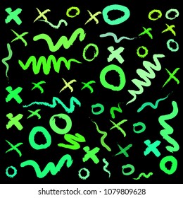 Abstract colorful green paintbrush on black background. creative colorful green brush strokes pattern for your design. vector illustration