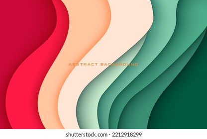 abstract colorful green, red brown papercut wavy overlap layers background. eps10 vector