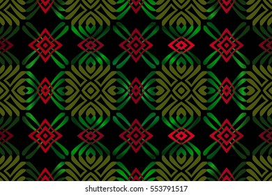 Abstract colorful green and red symmetrical geometric pattern