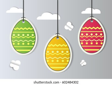 Abstract Colorful Greeting card - Happy Easter Day. Holiday background with paper cut Spring Easter Egg. Trendy Design Template.