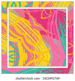 Abstract colorful grunge background. Contemporary modern art for silk scarf, hijab shawl design. Digital brushstrokes, painted texture for textile fabric, paper print. Fashion illustration