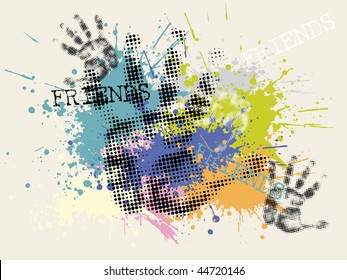 abstract colorful grunge background with hand print
