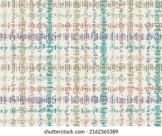 Abstract colorful grunge checked texture pattern on cream background.