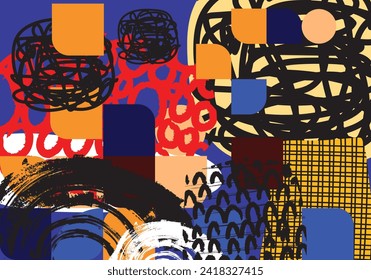 Abstract colorful grunge geometric pattern line art hand drawn vector illustration background and art print design.