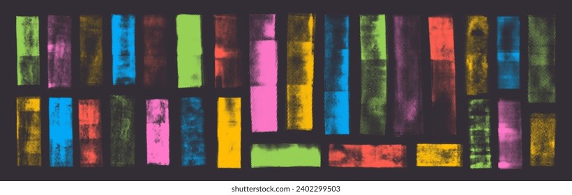 Abstract colorful grunge halftone stripes and banners. Geometric texture shapes for collages, poster and banner design. Vector boxes in punk retro style. Hand drawn retro monochrome textures.