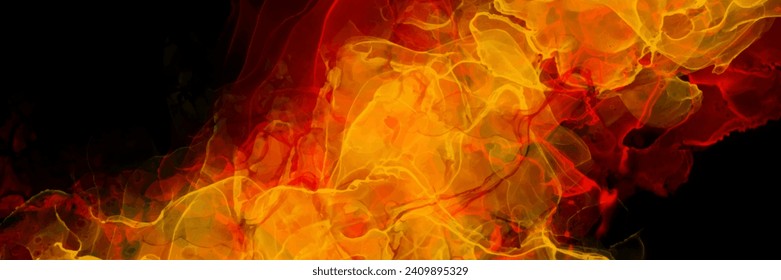 Abstract colorful grunge vector background with red fire on black backdrop for cover design, invitation, poster, banner, flyer, cards and design interior. Flame futuristic illustration. Ink texture. 