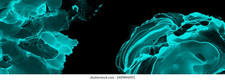 Abstract colorful grunge vector background with green blue splashes for cover design, invitation, poster, banner, flyer, cards and design interior. Futuristic ink texture illustration. Color smoke.