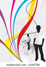 abstract colorful grunge wave background with boy vector illustration