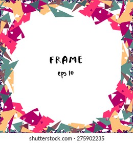 Abstract colorful grungy vector frame with geometric hand-drawn design elements on white background. Can be used for invitation greeting card. Graphic design elements for your business