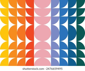 Abstract colorful half circle medieval seamless pattern in color combination. For fabric, wallpaper and textiles